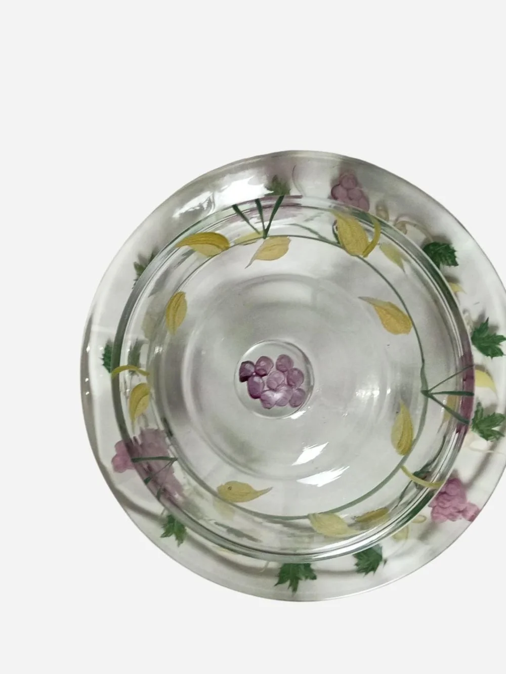 Hand-Painted Glass Cheese Dome with Grapevine Design - Purple